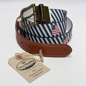 NWT Doc Murphy Men Canvas Leather Sizable Golf Casual Belt American Flags USA